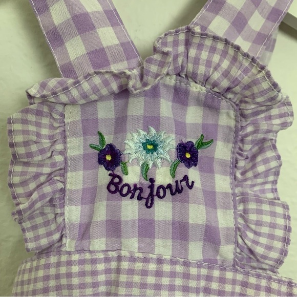Vintage Baby Ruffle Bottom Romper Purple Gingham Sunsuit Floral Bon Jour - Picture 7 of 14